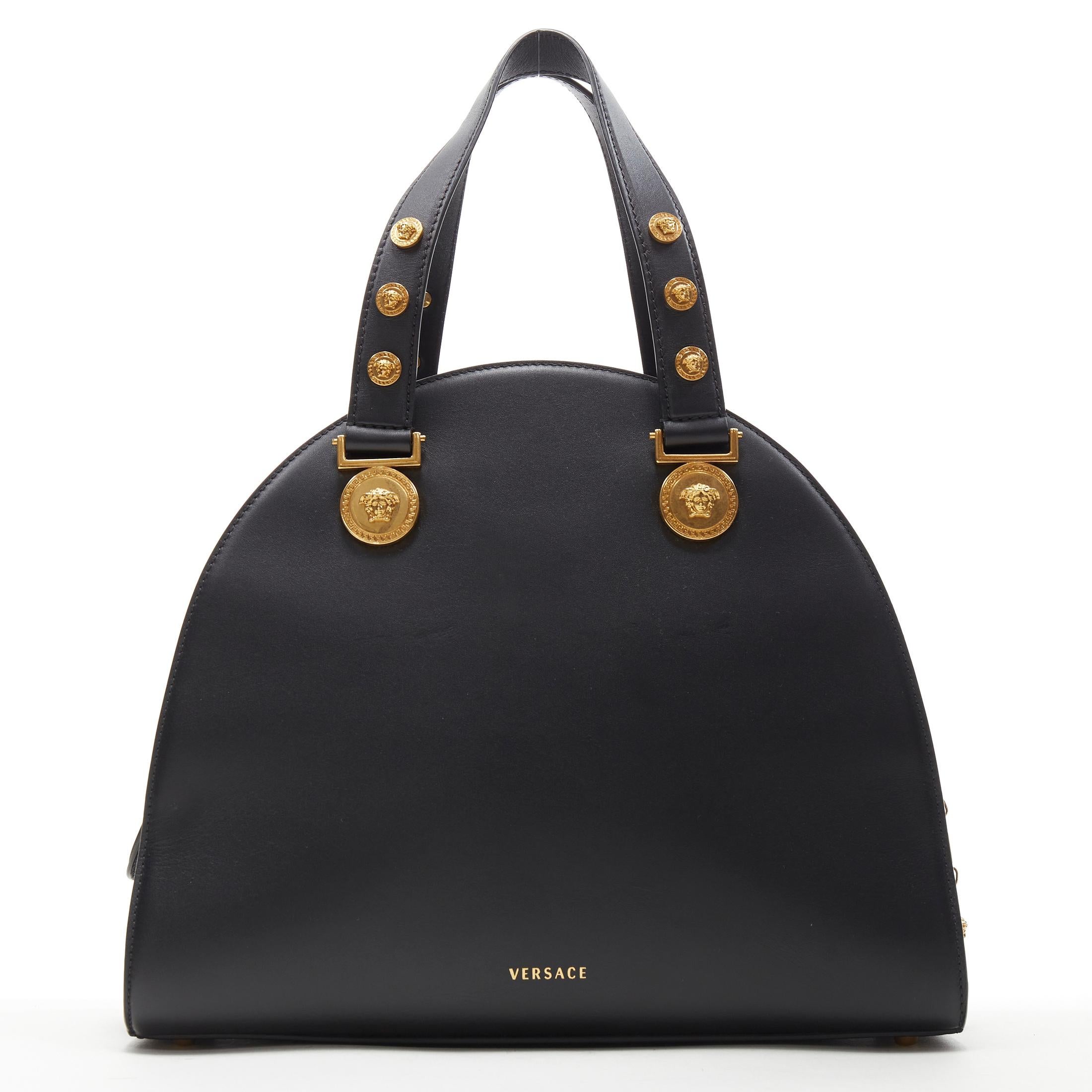 Women's VERSACE 2018 Tribute 1992 gold Medusa stud bondage bowling shoulder bag