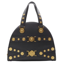 VERSACE 2018 Tribute 1992 gold Medusa stud bondage bowling shoulder bag
