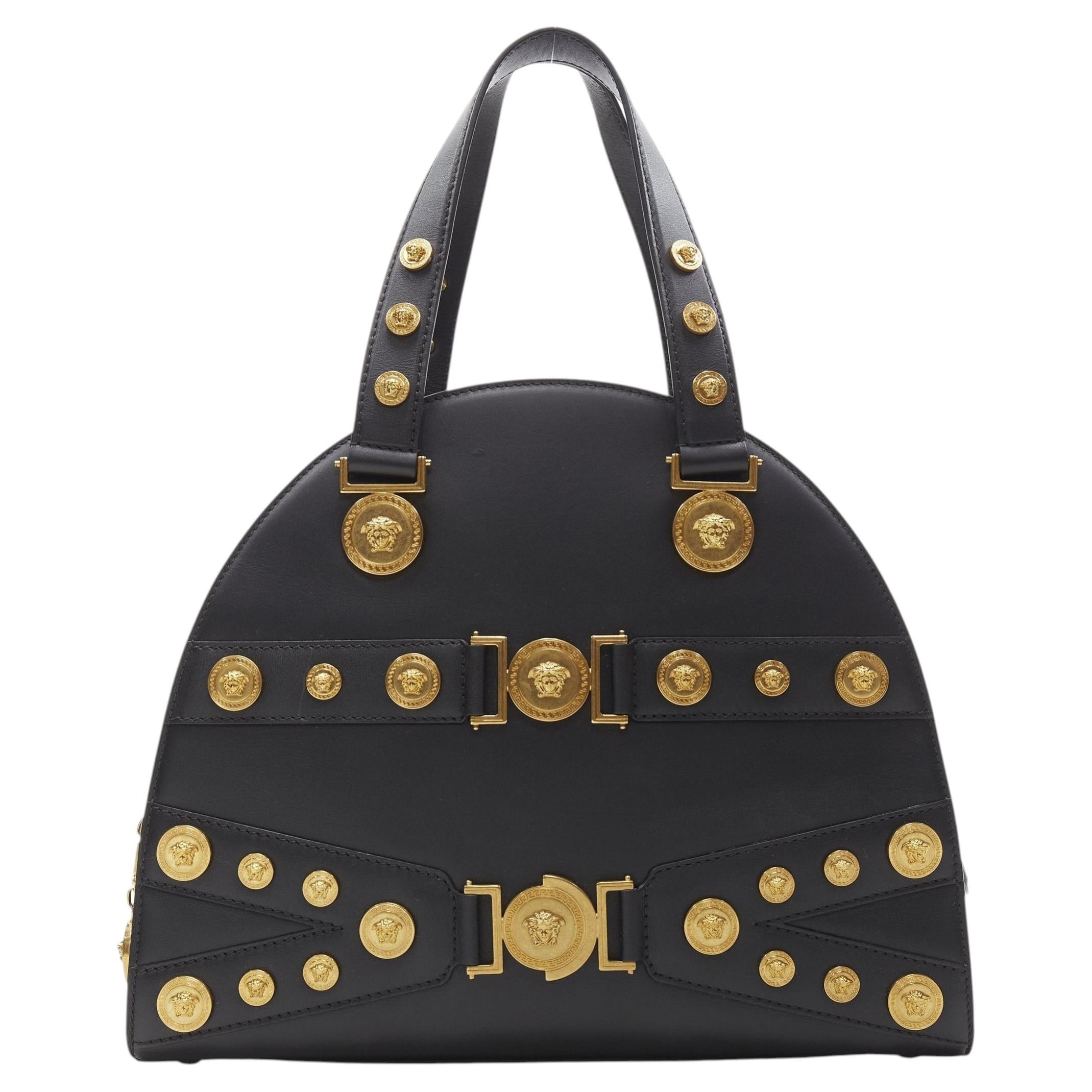 VERSACE 2018 Tribute 1992 Gold Medusa stud bondage bowling shoulder bag en vente