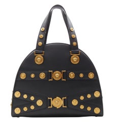 VERSACE 2018 Tribute 1992 gold Medusa stud bondage bowling shoulder bag