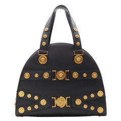 VERSACE 2018 Tribute 1992 gold Medusa stud bondage bowling shoulder bag