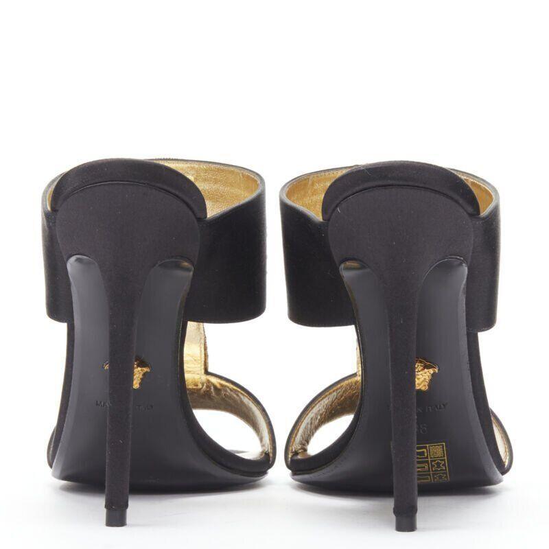 VERSACE 2018 Tribute Byzantine Cross Jewel crystal black satin sandals EU38 For Sale 1