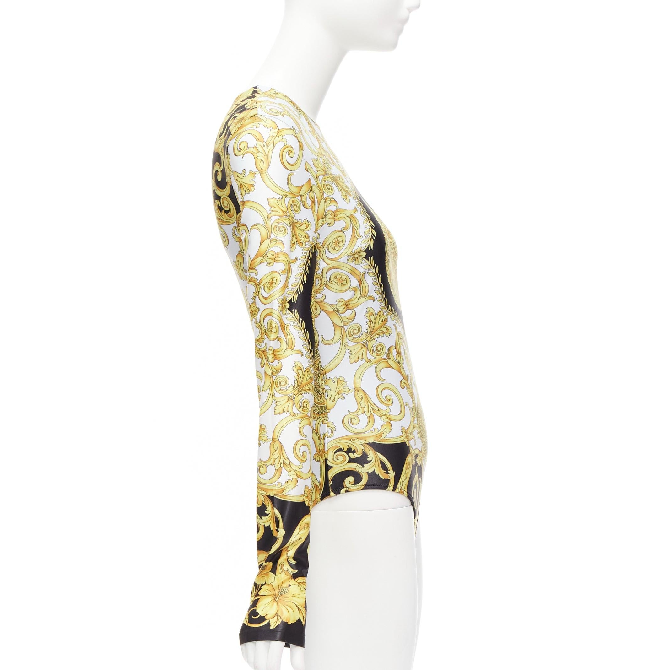 VERSACE 2018 Tribute gold Medusa Barocco long sleeve bodysuit top IT38 XS In Excellent Condition For Sale In Hong Kong, NT