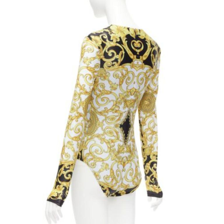 Women's VERSACE 2018 Tribute gold Medusa Barocco long sleeve bodysuit top IT38 XS For Sale
