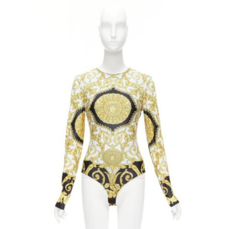 VERSACE 2018 Tribute gold Medusa Barocco long sleeve bodysuit top IT38 XS For Sale 4