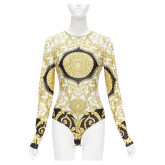 VERSACE 2018 Tribute gold Medusa Barocco long sleeve bodysuit top IT38 XS