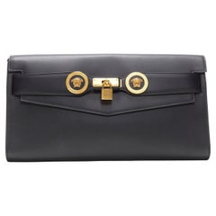 VERSACE 2018 Tribute Icon black gold Double Medusa coin Kelly clutch bag