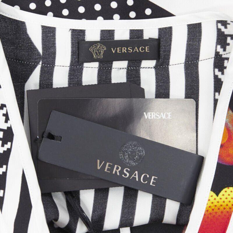 VERSACE 2019 100% silk Double Love Heart geometric baseball shirt EU39 M For Sale 5