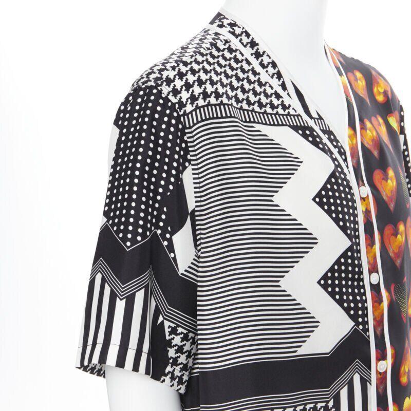 VERSACE 2019 100% silk Double Love Heart geometric baseball shirt EU39 M For Sale 3