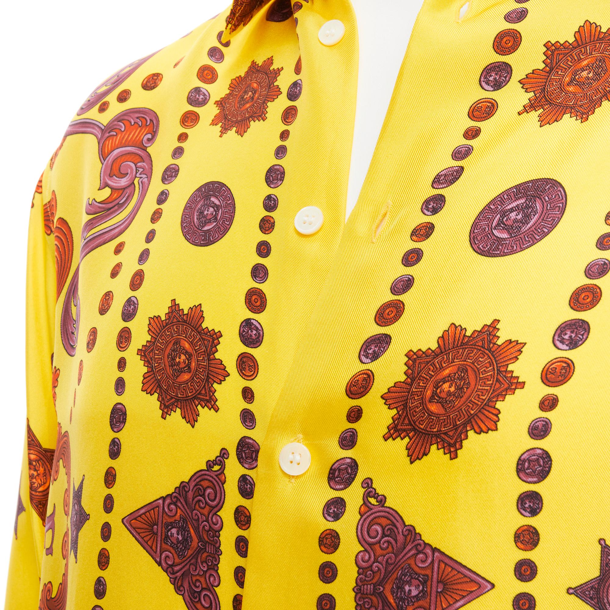 VERSACE 2019 100% silk yellow pink western barocco print shirt EU39 M In Excellent Condition In Hong Kong, NT