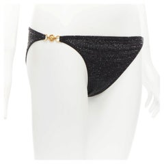 VERSACE 2019 black crystal embellished gold Medusa sheer bikini bottom Sz.1 S
