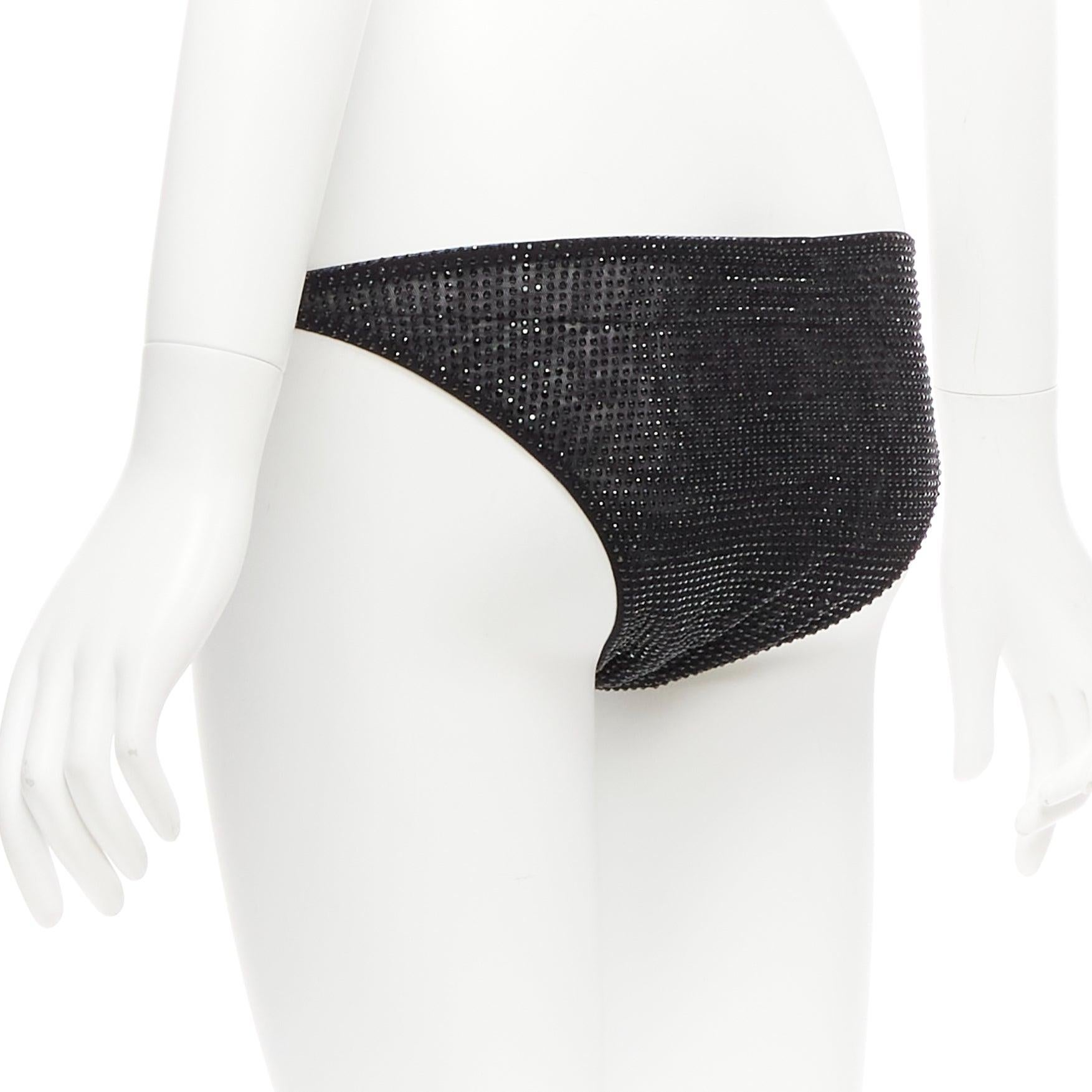 VERSACE 2019 black crystal embellished gold Medusa sheer bikini bottom Sz.1 S For Sale 1