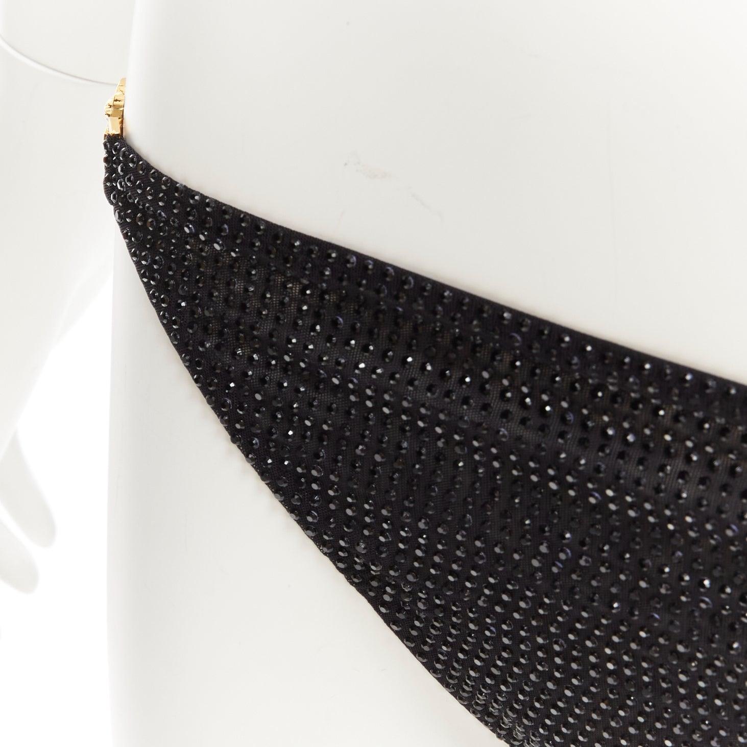 VERSACE 2019 black crystal embellished gold Medusa sheer bikini bottom Sz.1 S For Sale 2
