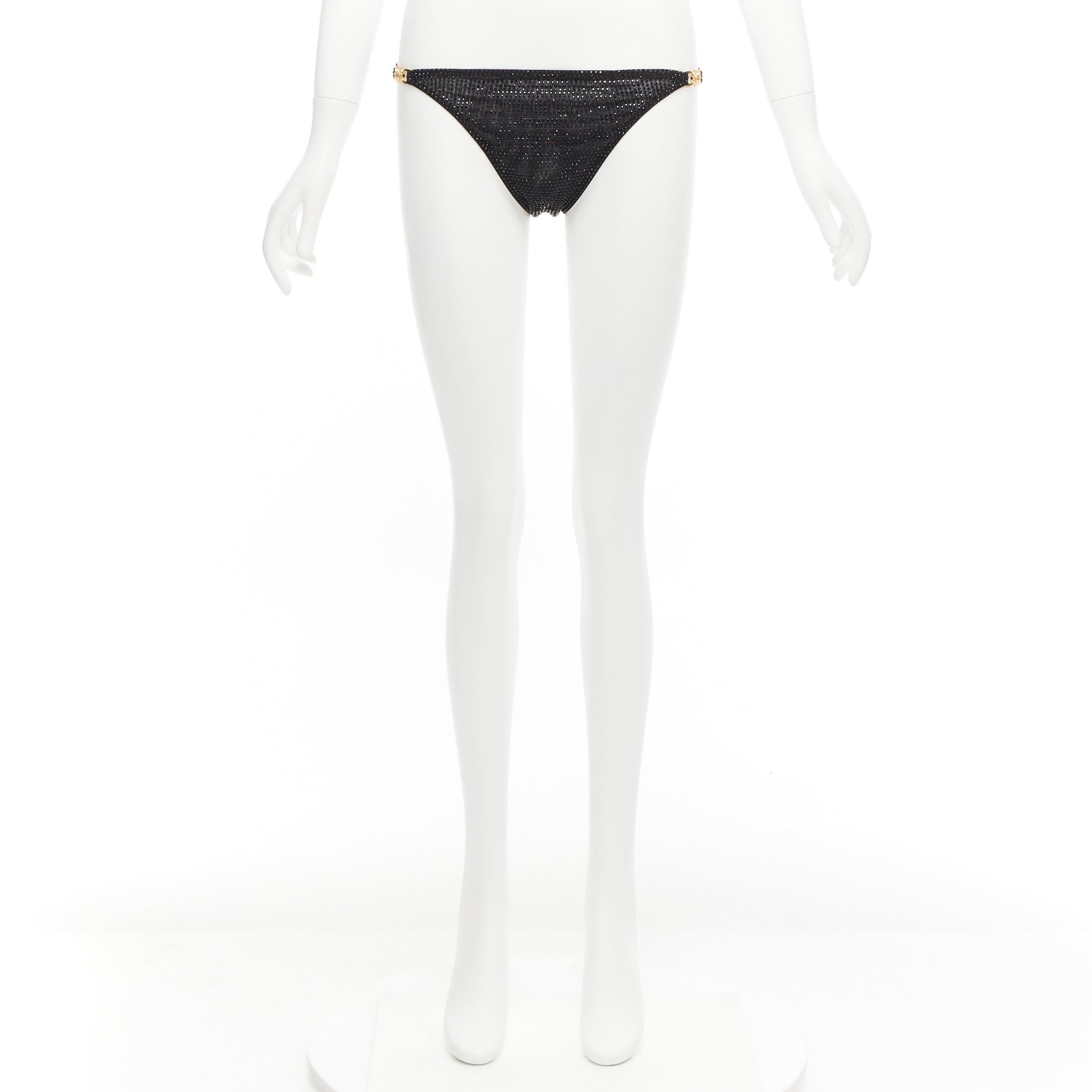VERSACE 2019 black crystal embellished gold Medusa sheer bikini bottom Sz.1 S For Sale 4