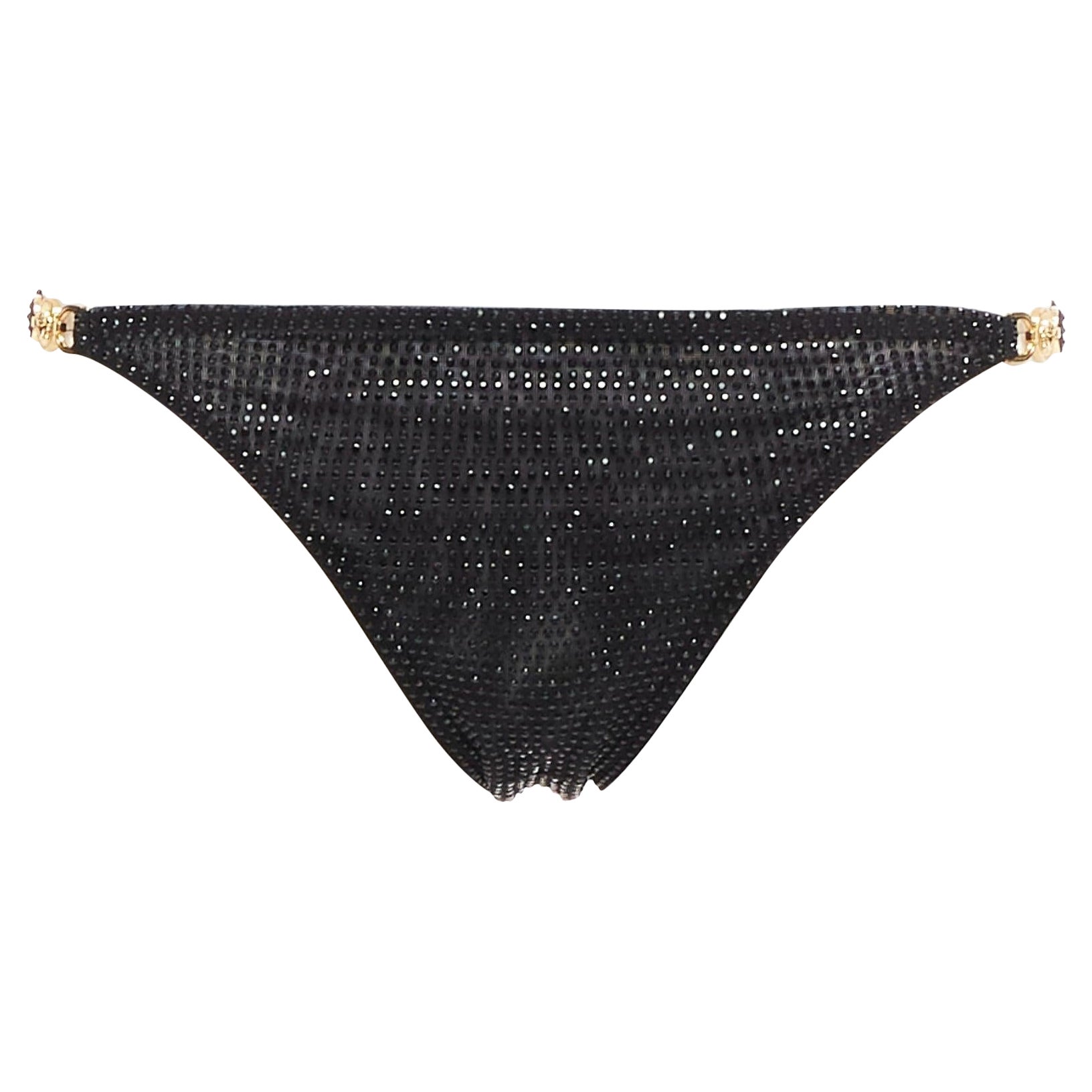 VERSACE 2019 black crystal embellished gold Medusa sheer bikini bottom Sz.1 S
