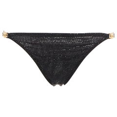 VERSACE 2019 black crystal embellished gold Medusa sheer bikini bottom Sz.1 S