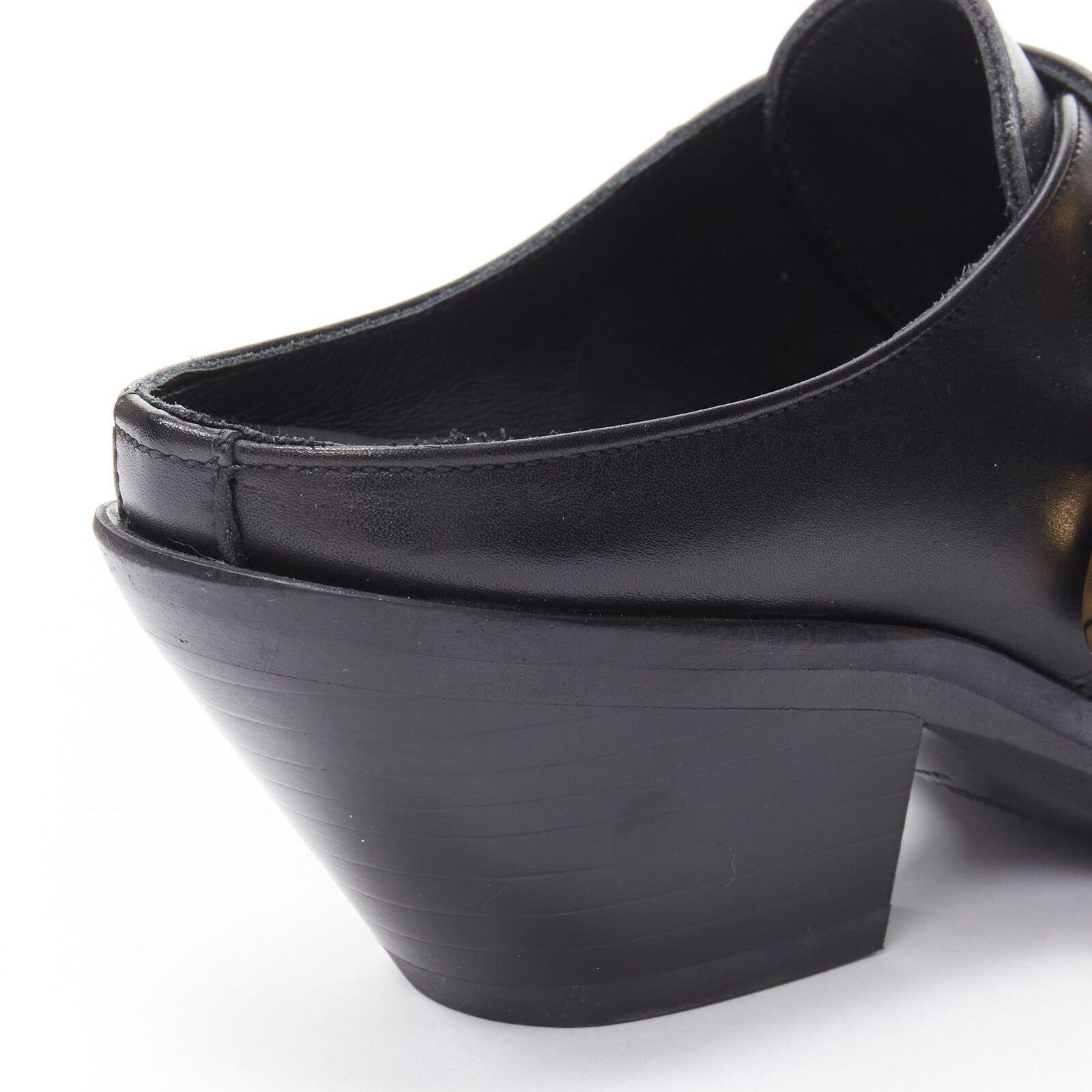 VERSACE 2019 black leather gold Medusa toe western buckle Cuban mule EU37 For Sale 6