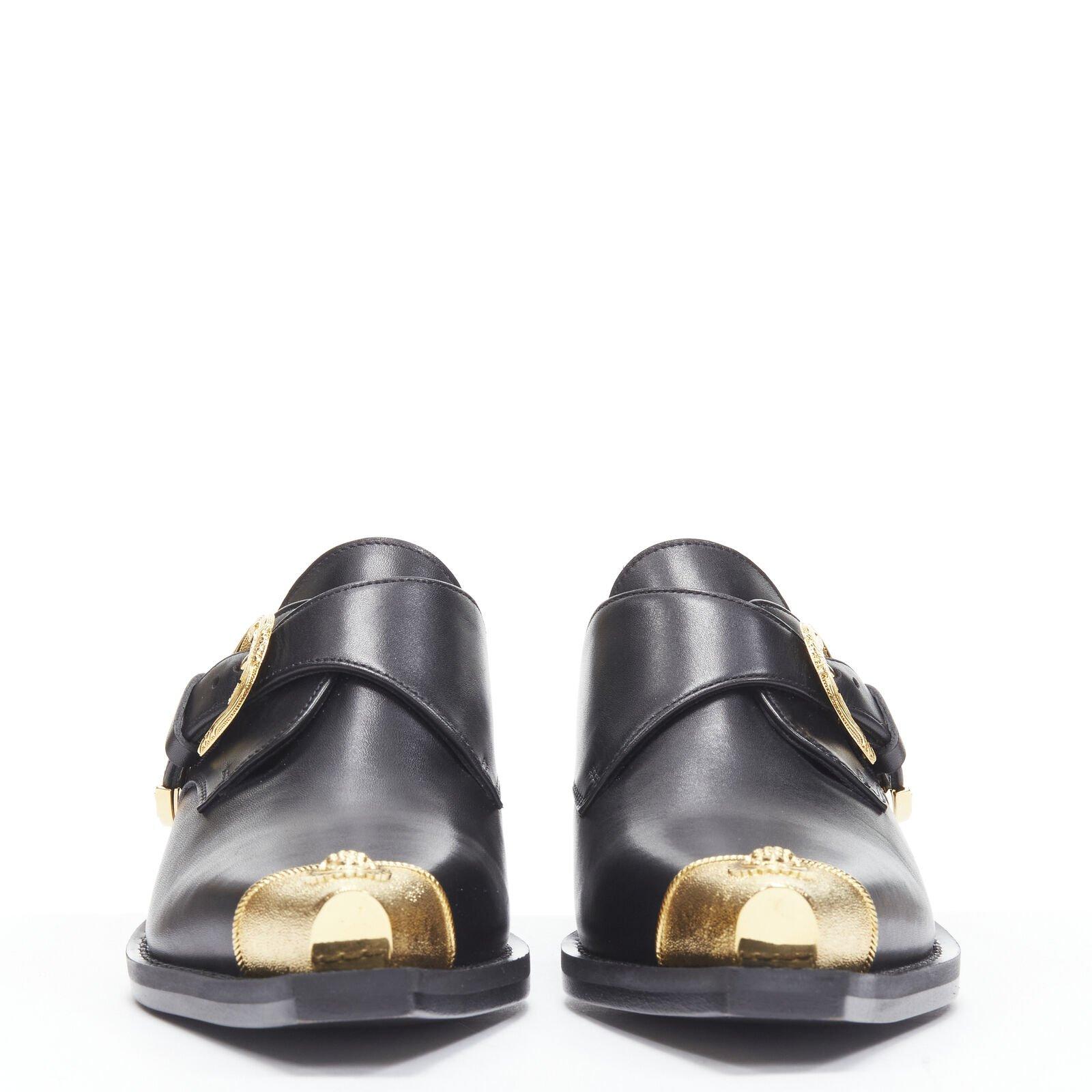 VERSACE 2019 black leather gold Medusa toe western buckle Cuban mule EU37 In Excellent Condition For Sale In Hong Kong, NT