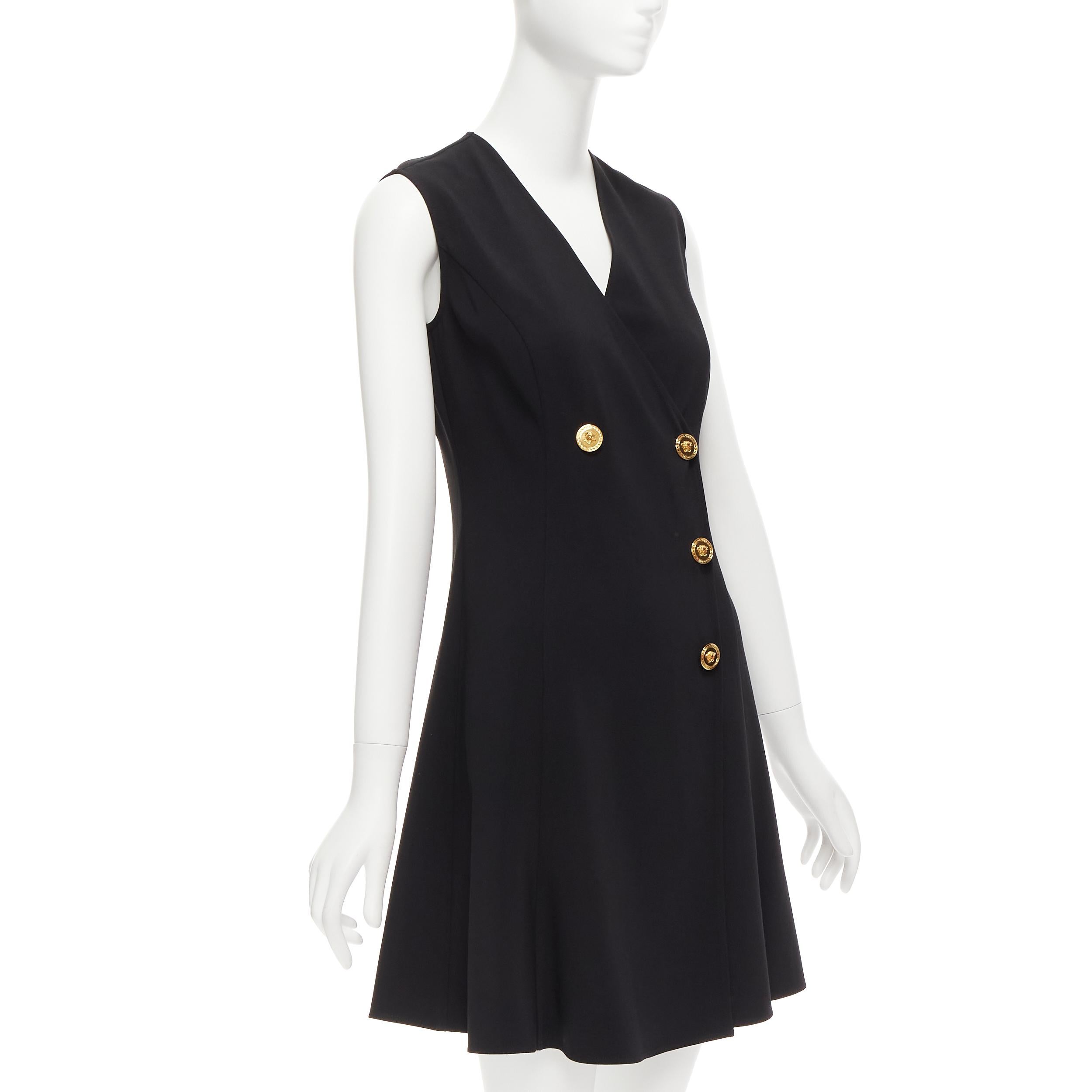 VERSACE 2019 gold Medusa buttons black barocco double breasted dress IT36 XXS In Excellent Condition For Sale In Hong Kong, NT