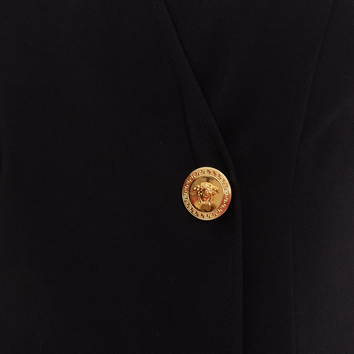 VERSACE 2019 abito doppiopetto barocco nero con bottoni Medusa oro IT36 XXS in vendita 2