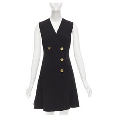 VERSACE 2019 gold Medusa buttons black barocco double breasted dress IT36 XXS