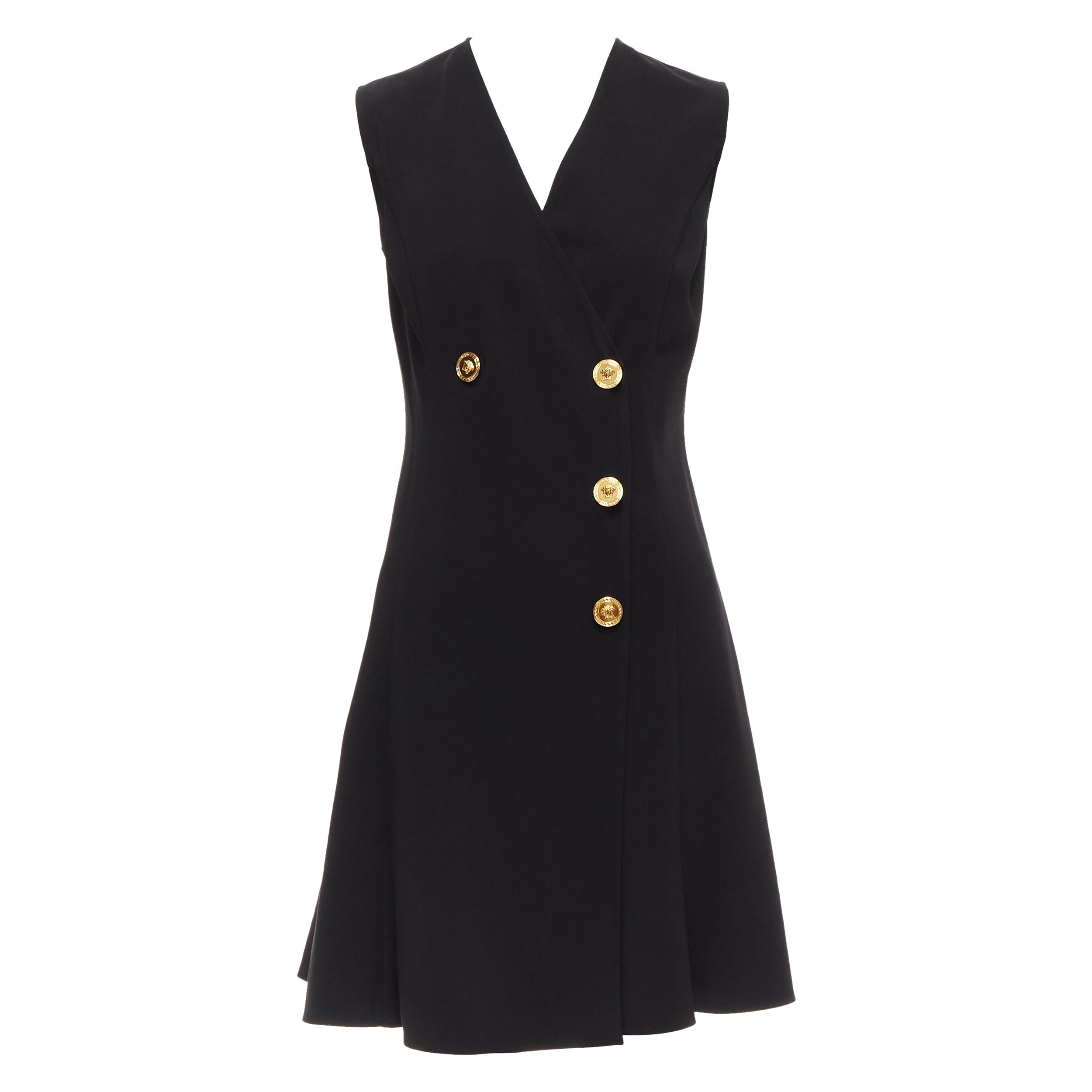 VERSACE 2019 gold Medusa Knöpfe schwarz Barocco doppelreihiges Kleid IT36 XXS im Angebot