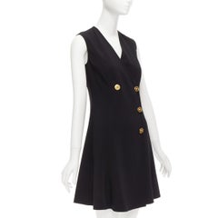 VERSACE 2019 gold Medusa buttons black barocco lined double breasted dress IT36