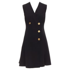 VERSACE 2019 gold Medusa buttons black barocco lined double breasted dress IT36