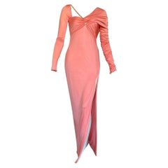 VERSACE 2019 PEACH-COLORED DRESS with GOLD PLATED CHAIN DETAL EU 42