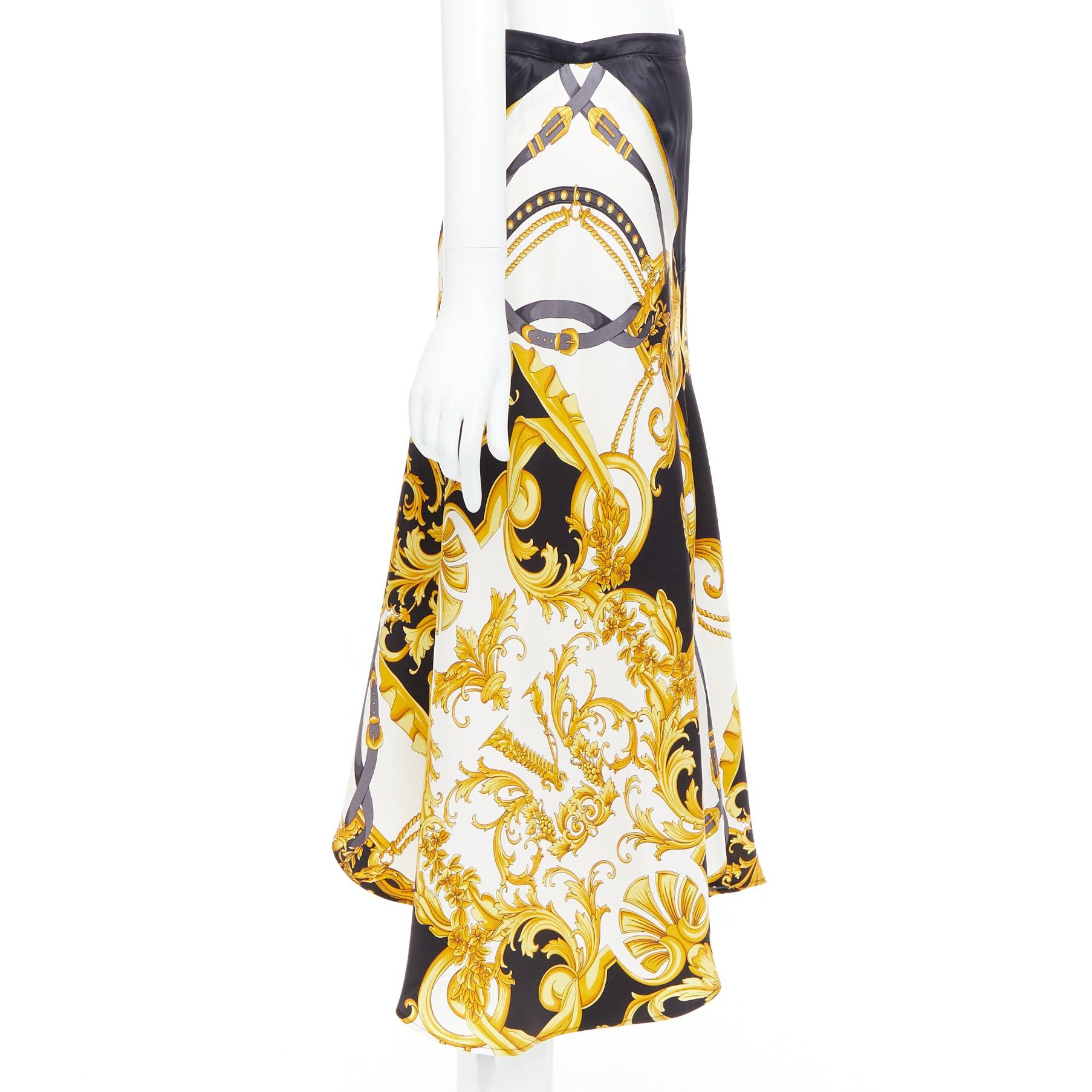 VERSACE 2019 Rodeo Barocco black gold silk viscose bias cut skirt IT38 XS In Good Condition For Sale In Hong Kong, NT