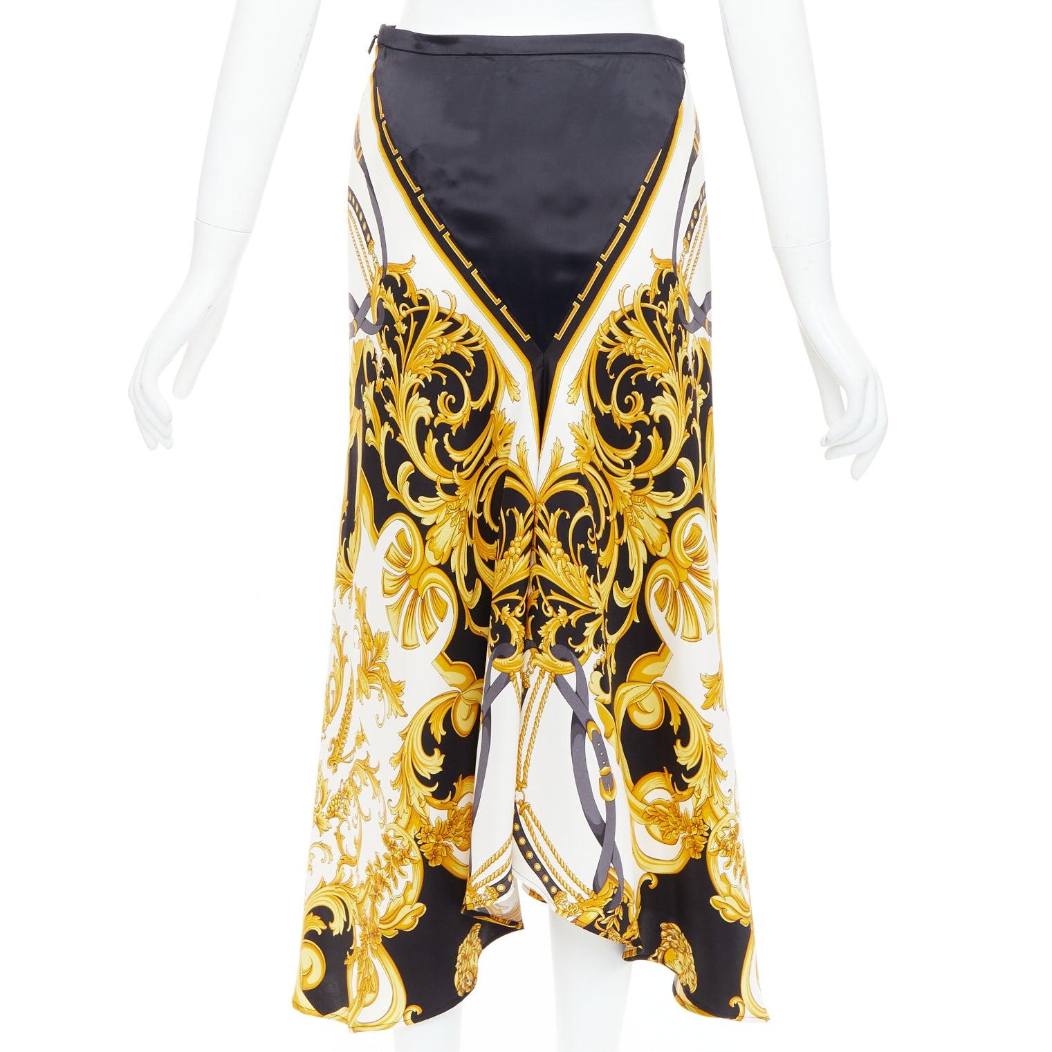 Women's VERSACE 2019 Rodeo Barocco black gold silk viscose bias cut skirt IT38 XS For Sale