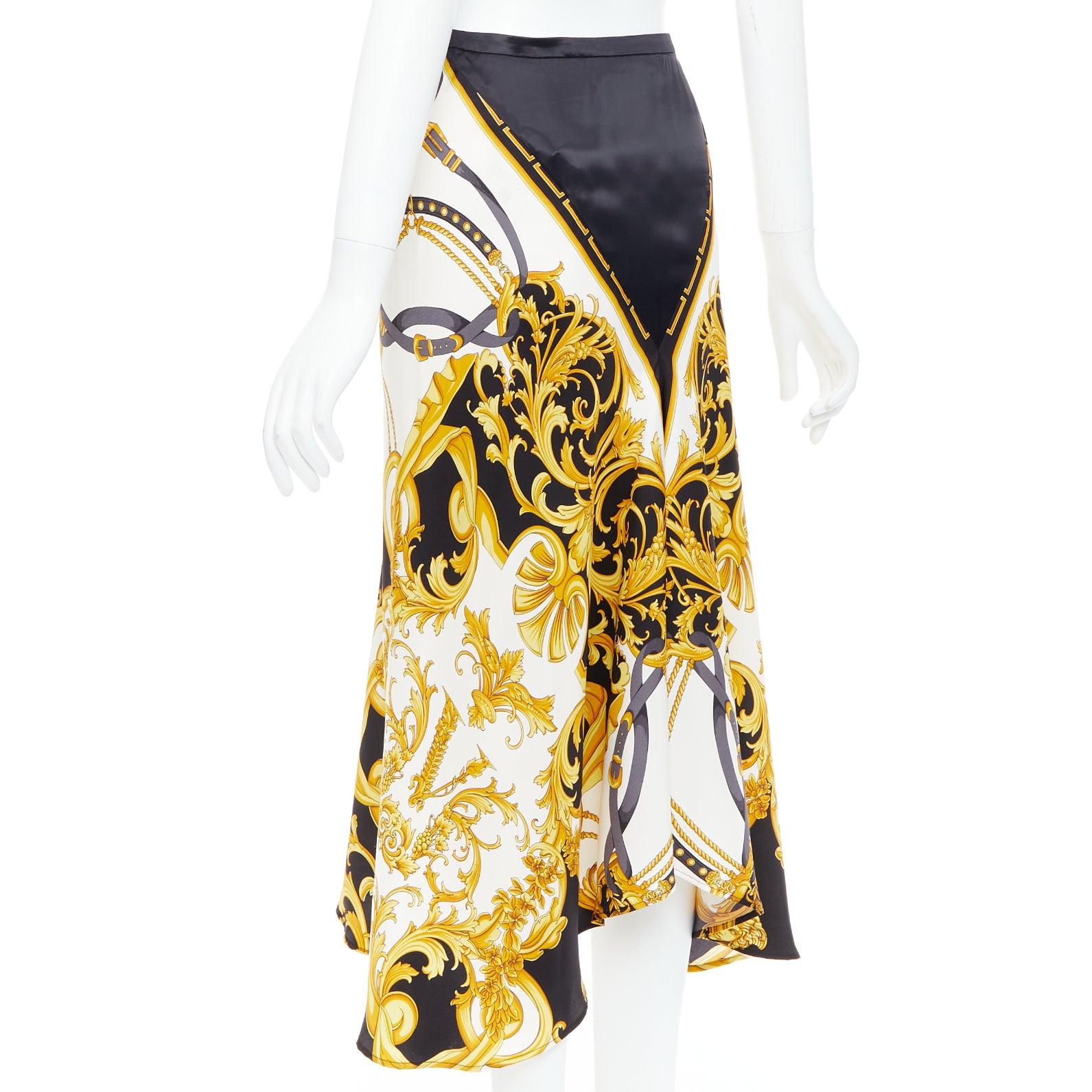 VERSACE 2019 Rodeo Barocco black gold silk viscose bias cut skirt IT38 XS For Sale 1