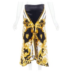 VERSACE 2019 Rodeo Barocco schwarz gold Seide Viskose schräg geschnittener Rock IT38 XS