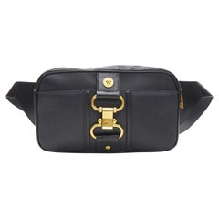 VERSACE 2019 Runway black leather clasp buckle Medusa crossbody belt bag