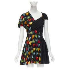 VERSACE 2019 Runway Jim Dine abito con stampa a cuore e spille da balia dorate IT38 XS