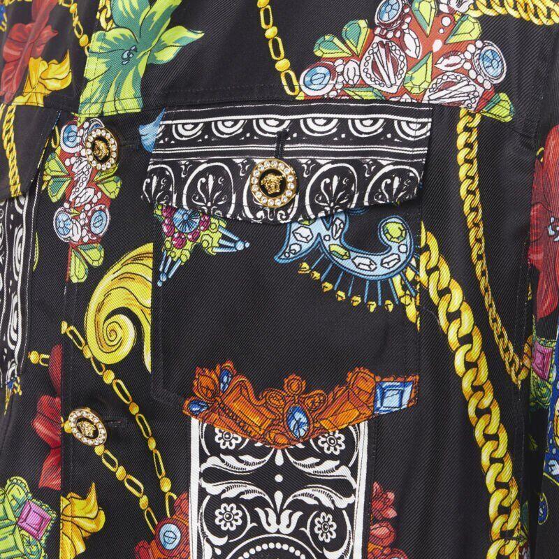 VERSACE 2019 Runway silk vintage jewel crystal Medusa button jacket EU52 XL For Sale 5