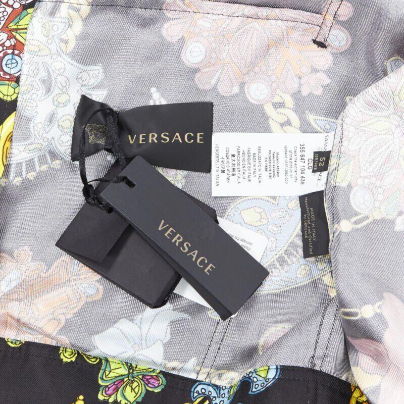 VERSACE 2019 Runway silk vintage jewel crystal Medusa button jacket EU52 XL For Sale 6