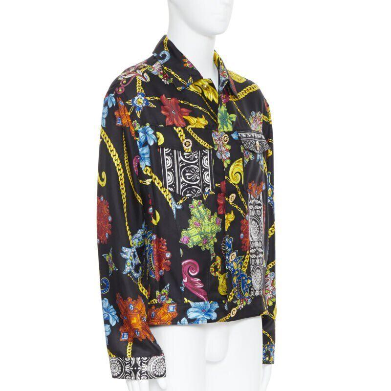 Men's VERSACE 2019 Runway silk vintage jewel crystal Medusa button jacket EU52 XL For Sale