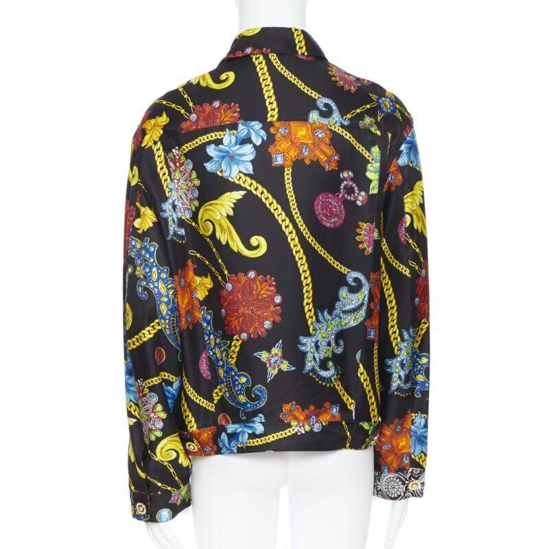 VERSACE 2019 Runway silk vintage jewel crystal Medusa button jacket EU52 XL For Sale 2