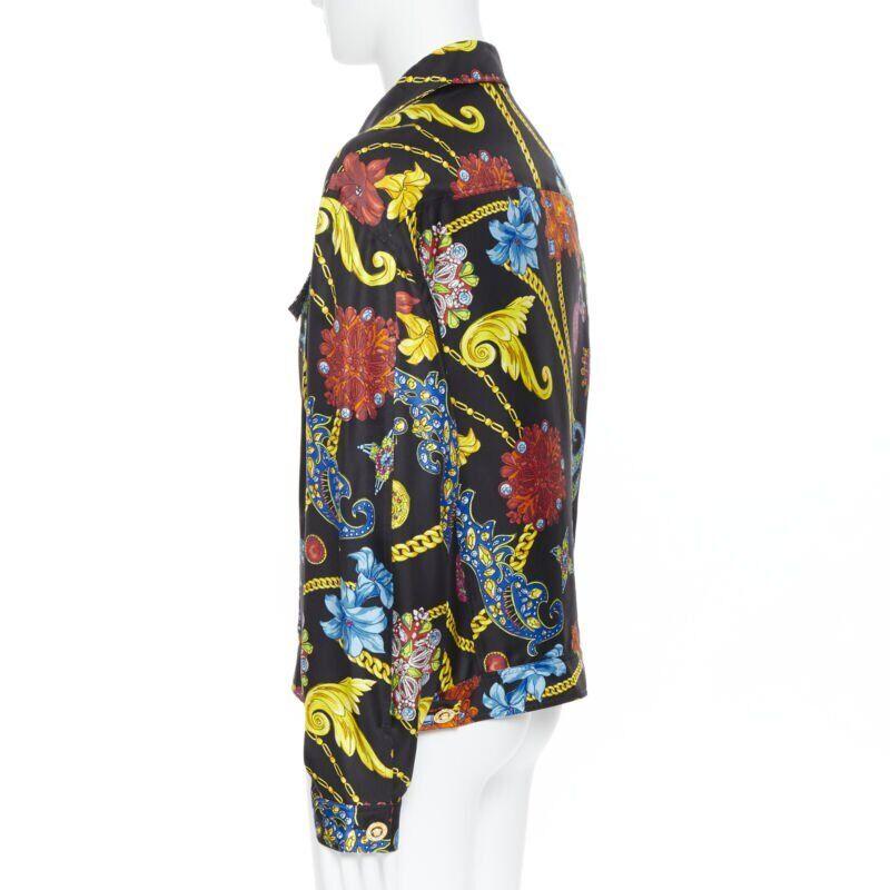 VERSACE 2019 Runway silk vintage jewel crystal Medusa button jacket EU52 XL For Sale 3