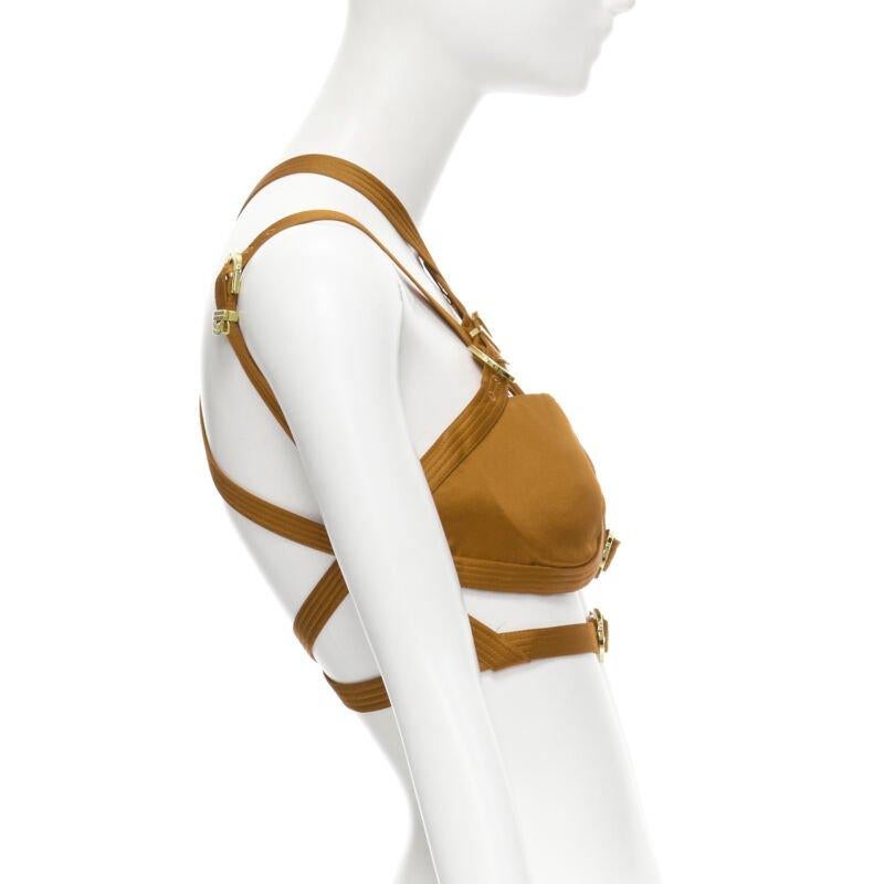 Gray VERSACE 2019 Runway S&M Bondage Tribute brown silk gold buckle bra IT42 M