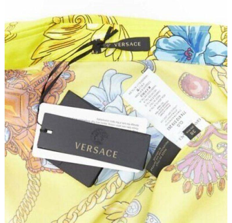 VERSACE 2019 Runway yellow silk vintage jewel Medusa button shirt EU38 XS 5