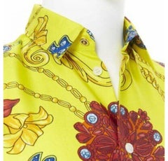 VERSACE 2019 Runway yellow silk vintage jewel Medusa button shirt EU38 XS