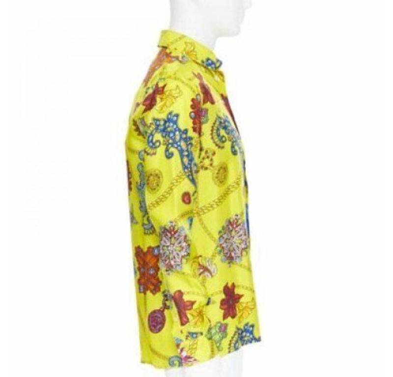 VERSACE 2019 Runway yellow silk vintage jewel Medusa button shirt EU38 XS In Good Condition In Hong Kong, NT