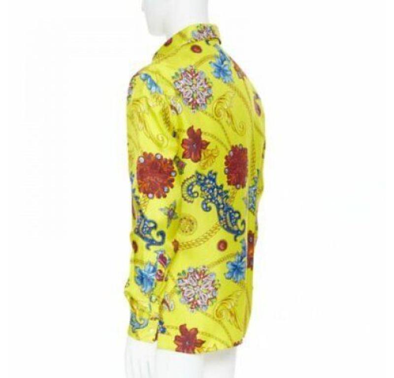 VERSACE 2019 Runway yellow silk vintage jewel Medusa button shirt EU38 XS 1