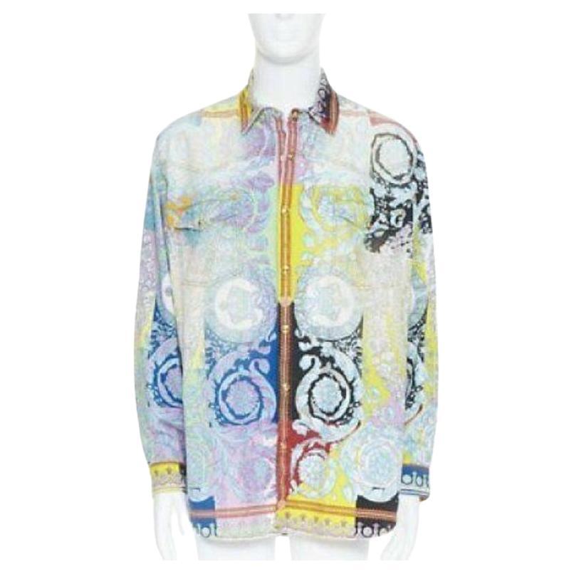 VERSACE 2019 Techno Baroque distressed cotton Medusa oversized shirt EU38 S For Sale