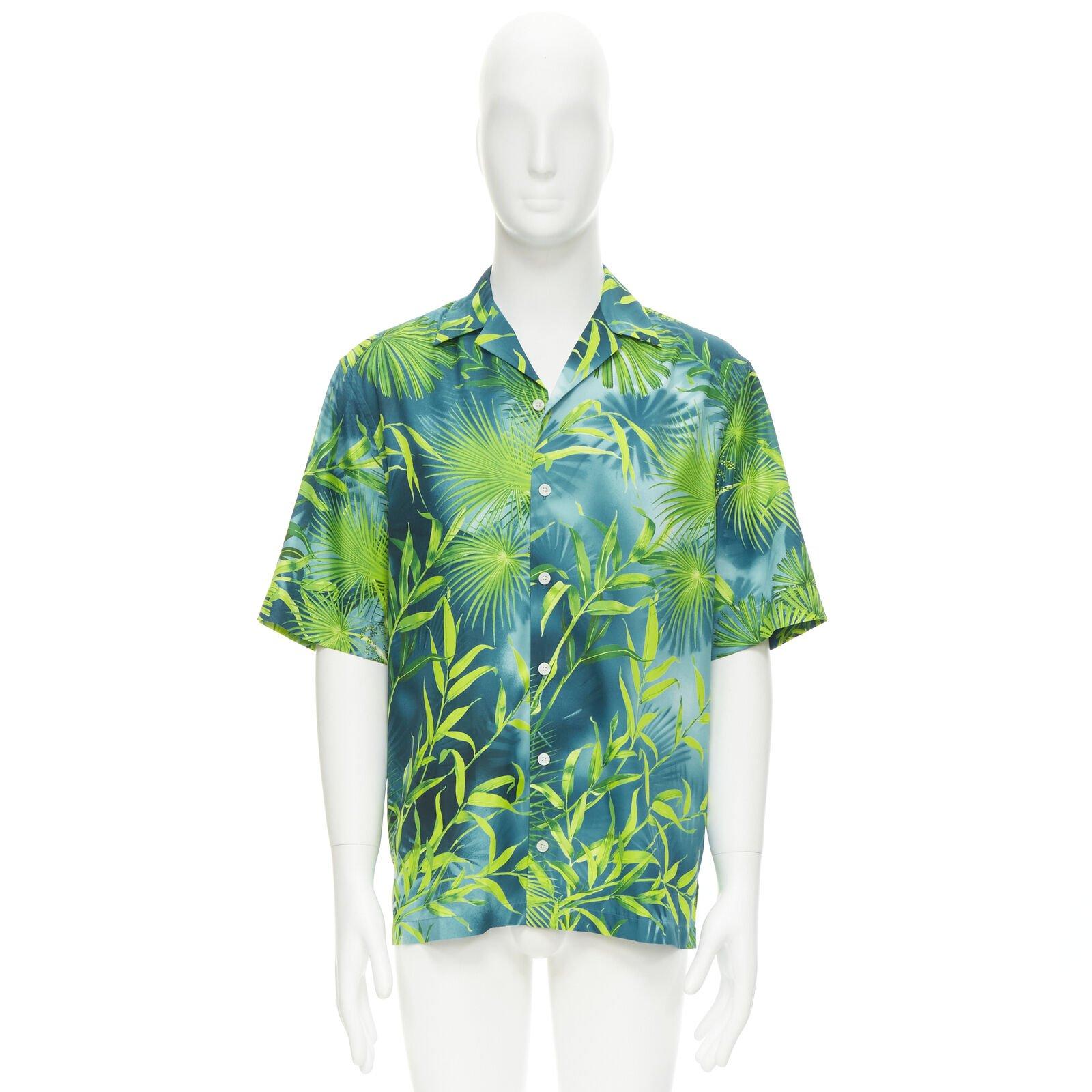 VERSACE 2020 Iconic JLo Jungle print green tropical print shirt EU41 XL 6