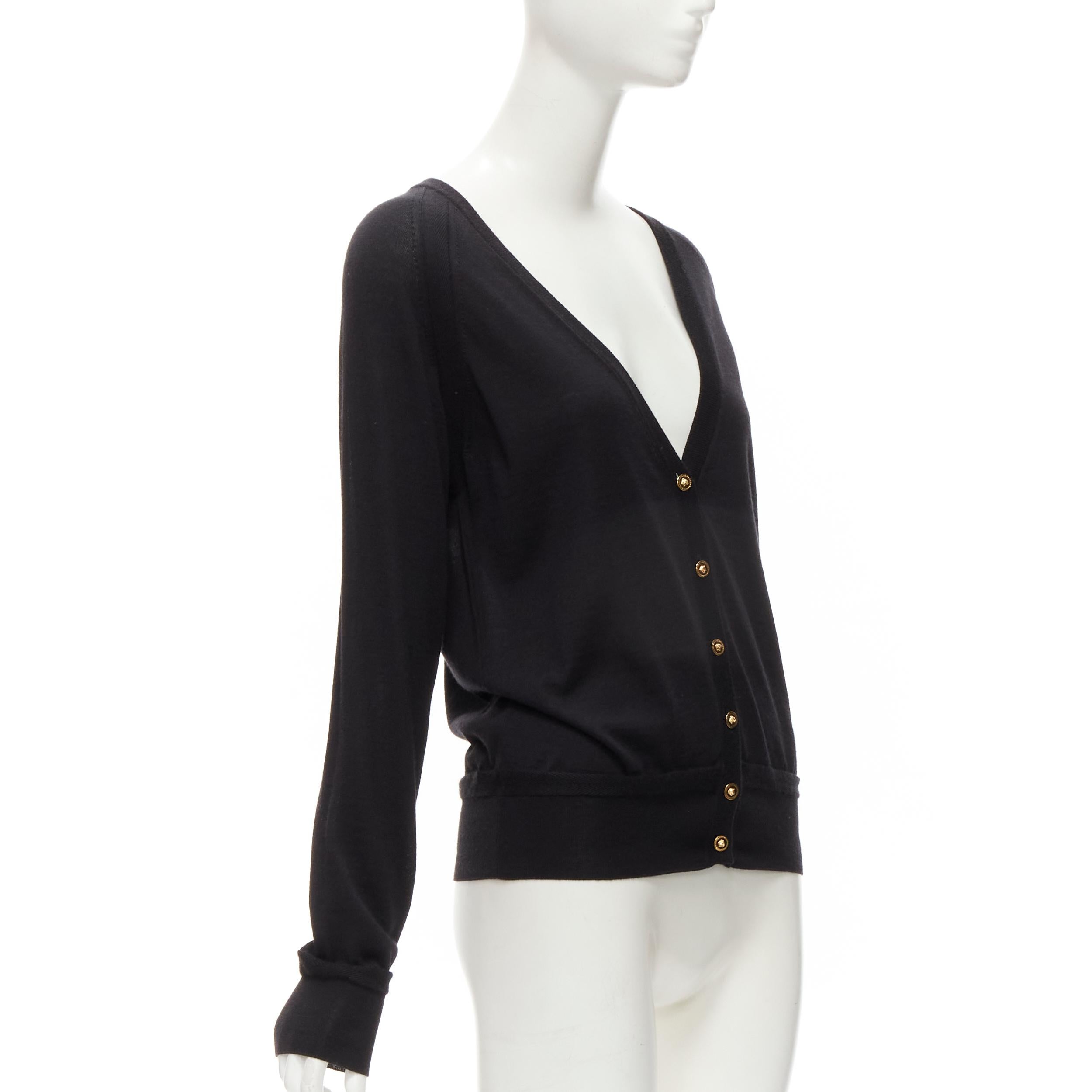 Noir VERSACE 2020 - Cardigan Medusa à boutons en laine noire cashmere soie IT38 XS en vente