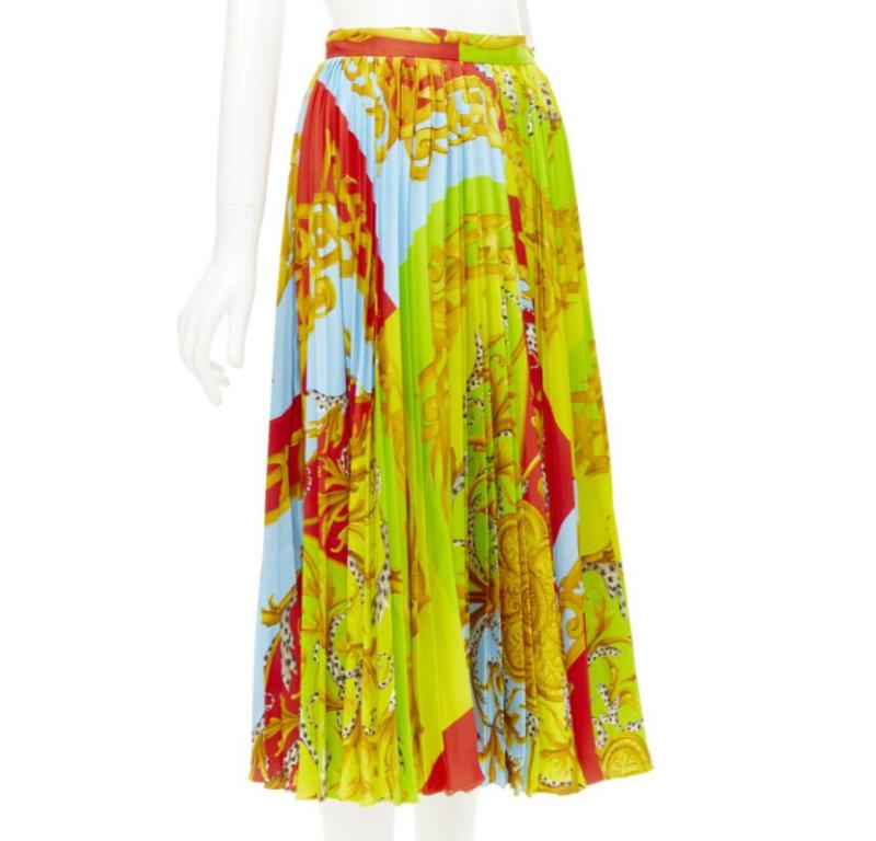 Giallo VERSACE 2020 Gonna midi plissettata Barocco Acanthus Pop Medusa IT38 XS in vendita