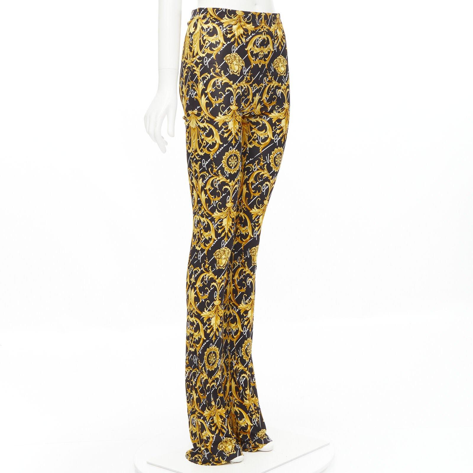 Brown VERSACE 2020 Runway Gianni Signature Medusa Barocco gold flare pants IT42 M For Sale